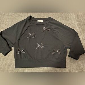 Loft Black Bow Embellished Women's Sweatshirt Medium